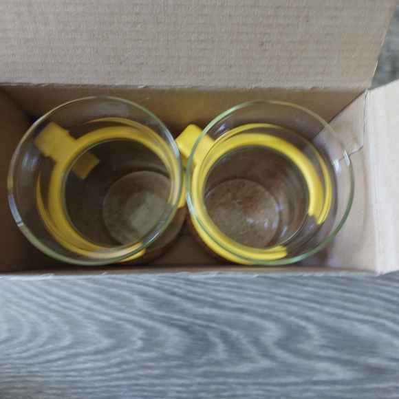 Vintage Bodum glass coffee cups. Glass with yellow handles. NIB - Picture 4 of 5